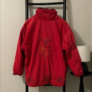 Vintage RARE Waldeslust BOGNER Embroidered Red Ski Jacket with Stag Motif